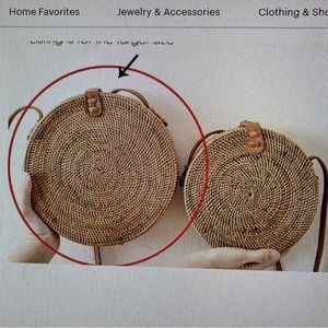 Round Rattan Bag with Leather Straps Cross Body